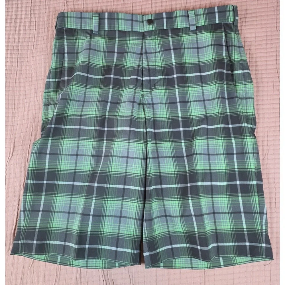 Nike Golf Shorts Mens Size 33 Green Black Plaid Tour Performance 509182-338